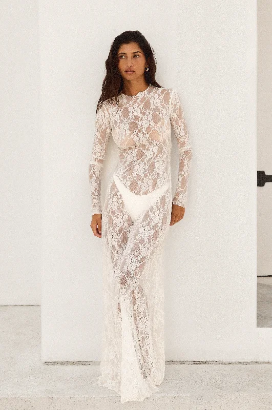 ladies cover-up fade proof -Lyon Lace Dress in White Lace