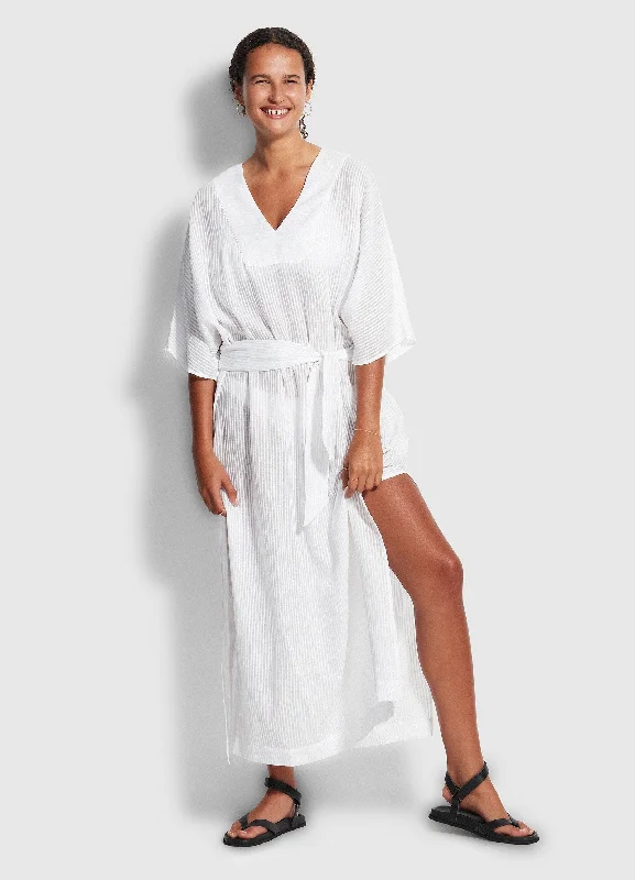 ladies cover-up long drape -Longshore Kaftan   - White