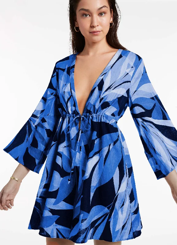 ladies cover-up swift ship -Solari Kaftan - Pacific Blue