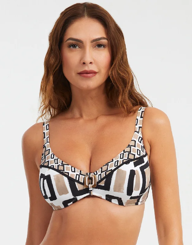 Women’s bikini top matte chic glow -Geo Underwired Bikini Top - Black White and Gold