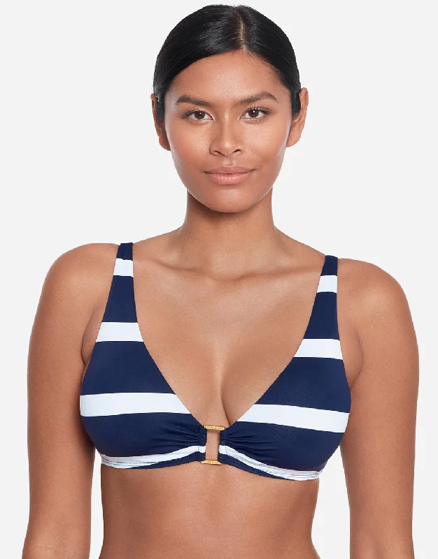 Women’s bikini top ruched glow -Mariner Stripe Ring OTS Bikini Top - Navy and White