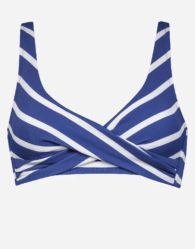 Women’s bikini top asymmetrical flair -Sea Ride Twist Front Bikini Top - White Indigo