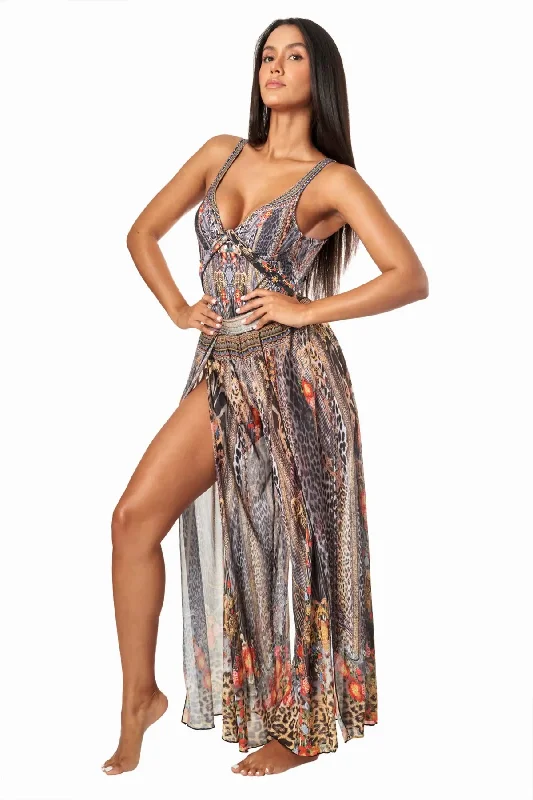 ladies cover-up tide play -Eclectic Jungle Split Leg Cover Up Pants