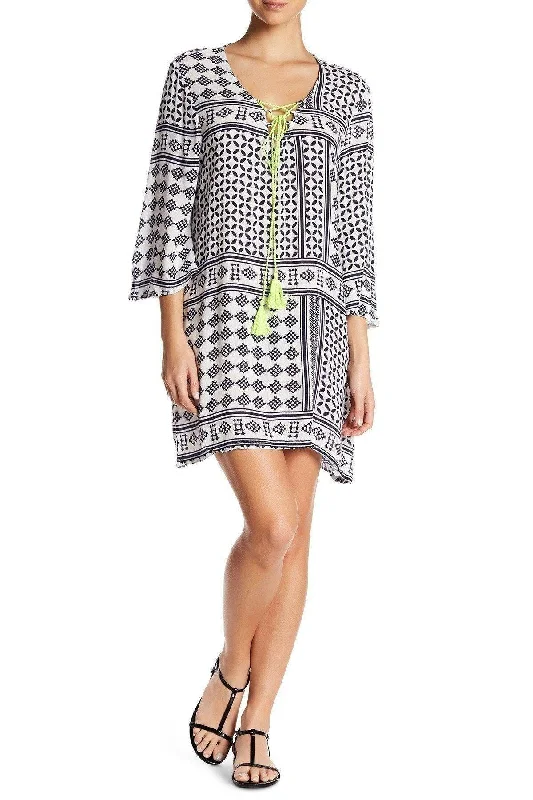 ladies cover-up plush linen -La Moda Women's Printed Tunic Cover Up with Tassel Ties for Beachwear | Comfy Tunics