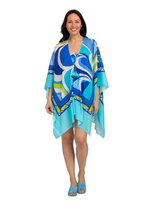 ladies cover-up fest cover -Vietri Sul Mare Silk Kaftan with Front Tassel Tie (Style 466)