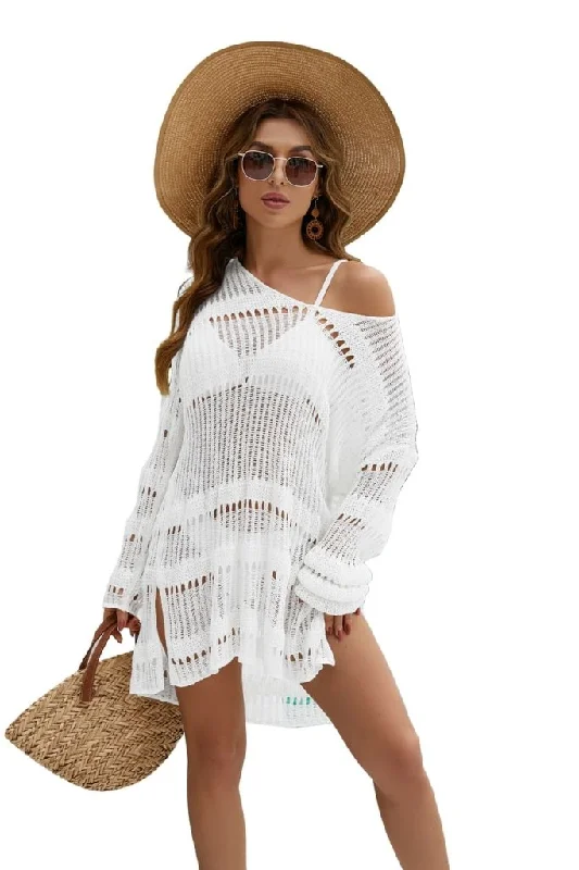 ladies cover-up kin shine -Black & White Crochet Beach Cover Up