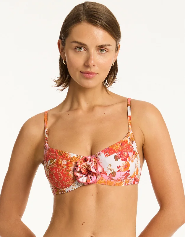 Women’s bikini top underwire woven chic -Daisyfield Balcony Bikini Top - Coral