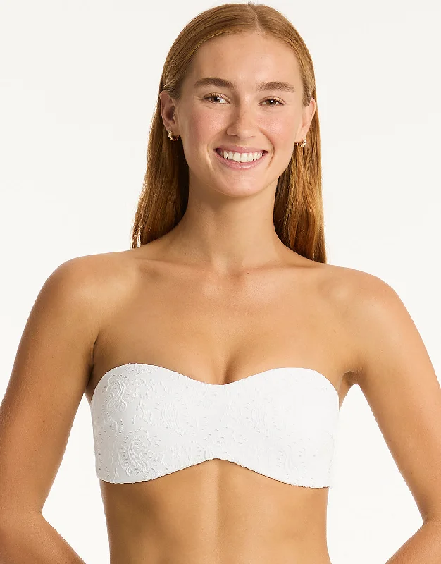 Women’s bikini top opaque chic -Interlace Bandeau Bikini Top - White