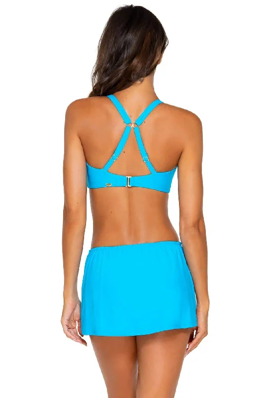 ladies bikini bottoms wave detail -Sunsets Poolside Blue Kokomo Swim Skirt Bottom