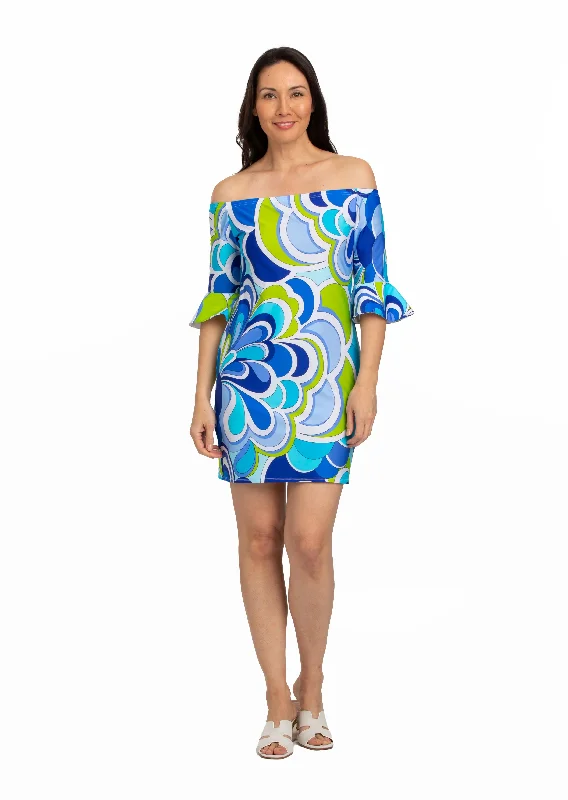 ladies cover-up chill wrap -Vietri Sul Mare Off Shoulder Dress with Ruffle Sleeve (style 673)