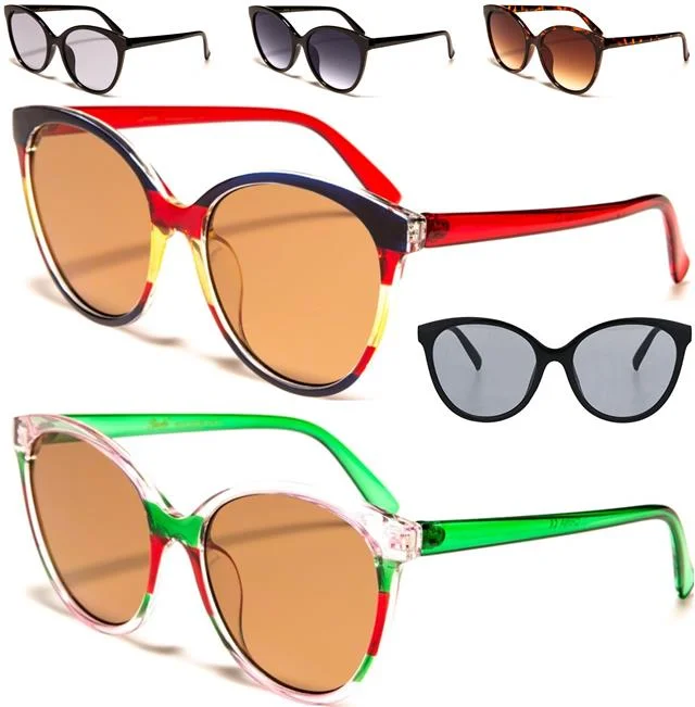 ladies sunglasses tribal flair -Round Red and Green Retro Cat Eye Sunglasses for Women