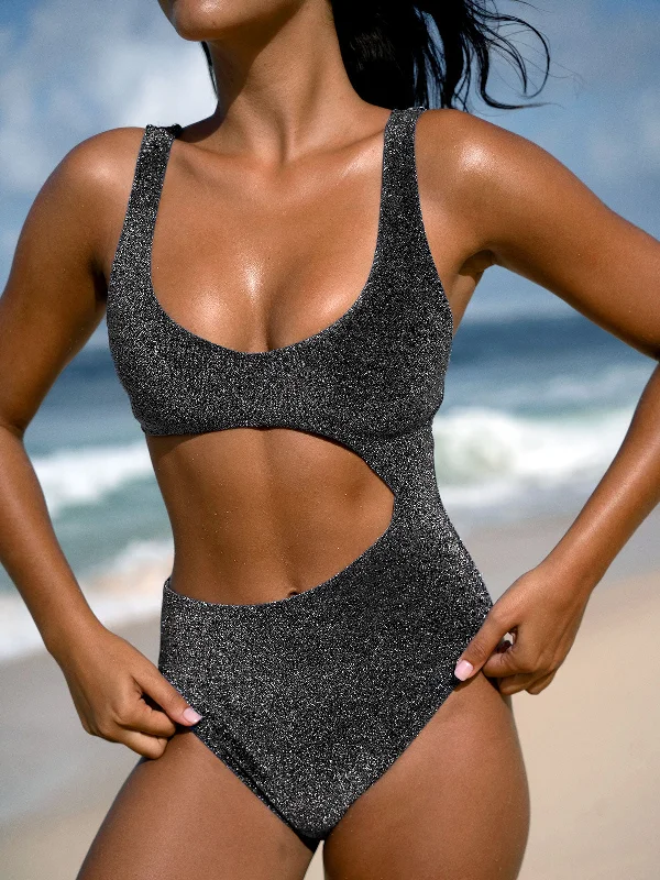 Women’s one-piece swimsuit custom chic -Black Lurex Cut Out One-Piece Swimsuit