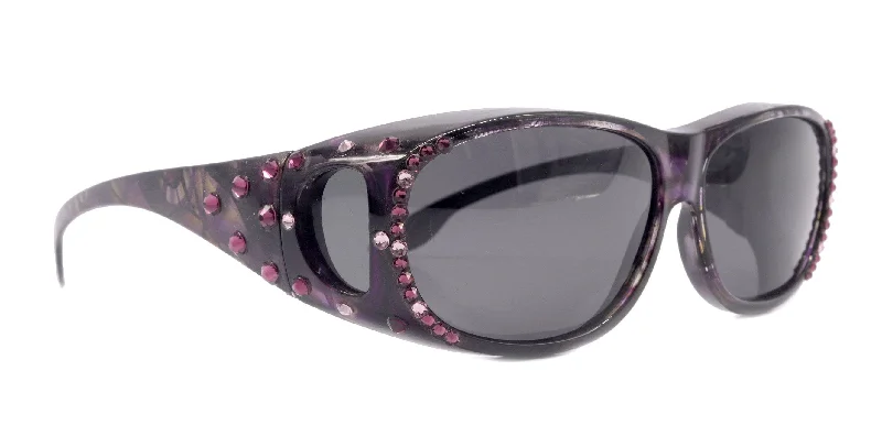 ladies sunglasses easy wipe -Explorer, (Bling) (Fit Over) Glasses W (Amethyst, L. Amethyst) Genuine European Crystals, Polarized Sunglasses  (Smoke Grey) NY Fifth Avenue