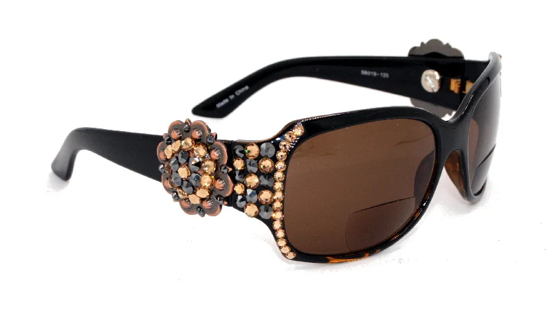 ladies sunglasses slick gloss -The Medallion, (Bling, line Bifocal) Women Reading Sunglasses W (Hematite, L. Colorado) Genuine European Crystals,  (Brown) NY Fifth Avenue