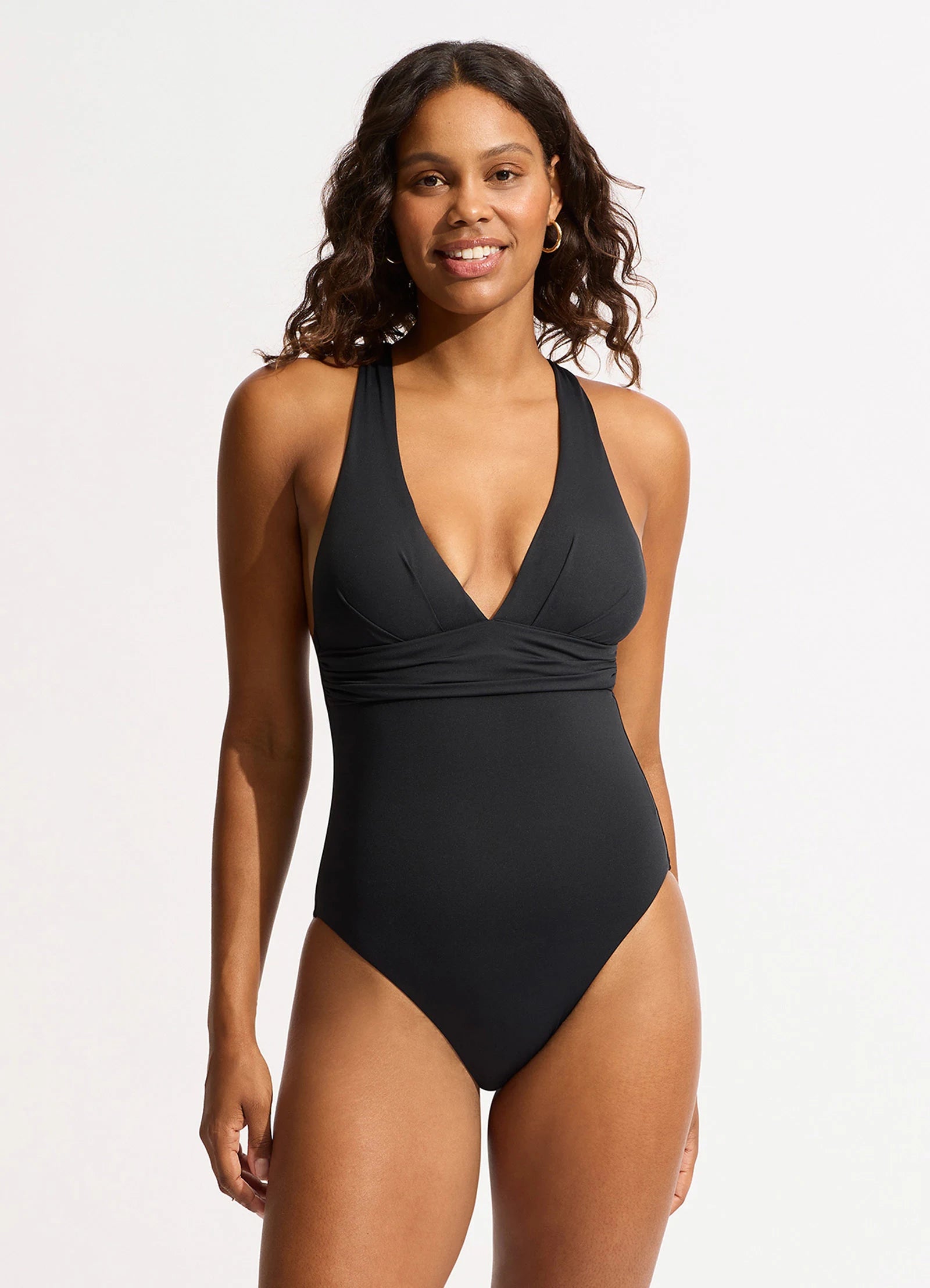 Women’s one-piece swimsuit taupe flair -Seafolly Collective Cross Back One Piece - Black