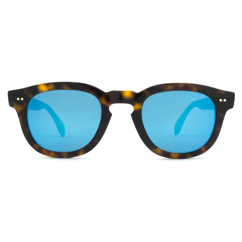 ladies sunglasses dull glow -MAURIA HAVANA BLUE MIRROR | Round Square-Frame Sunglasses