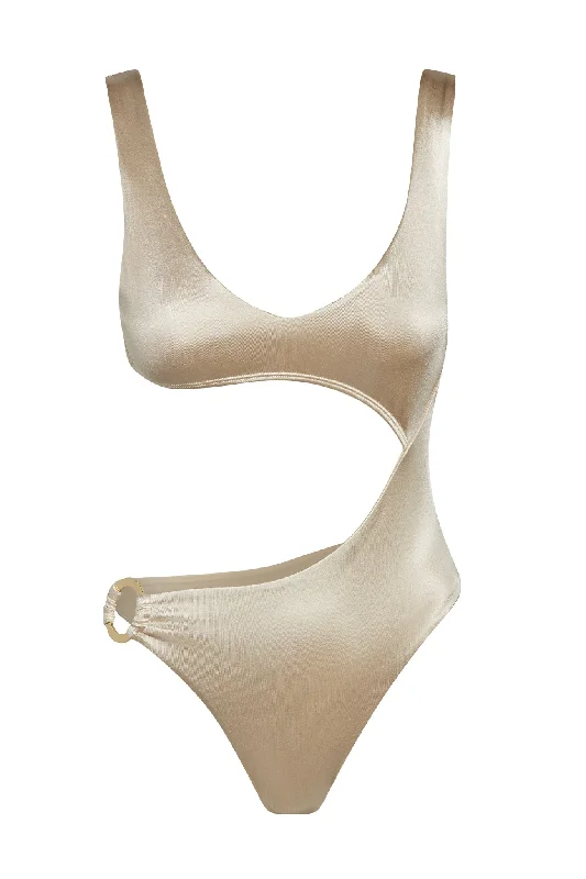 Women’s one-piece swimsuit soft mesh glow -St. Barth's One Piece - Champagne Shiny Jersey