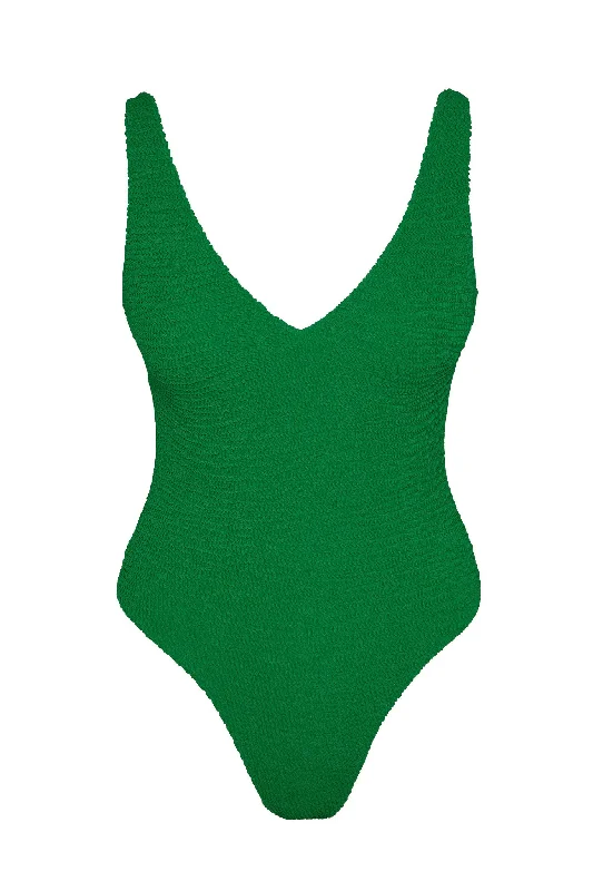 Women’s one-piece swimsuit hourglass glow -Santa Caterina One Piece - Palm Green Crinkle