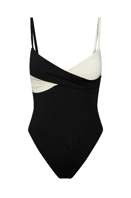 Women’s one-piece swimsuit midnight chic -Bordeaux One Piece - Black/Ivory