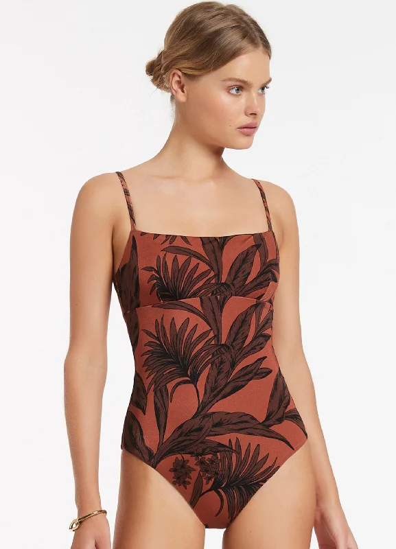 Women’s one-piece swimsuit budget chic -Desert Palm Tank One Piece - Terracotta