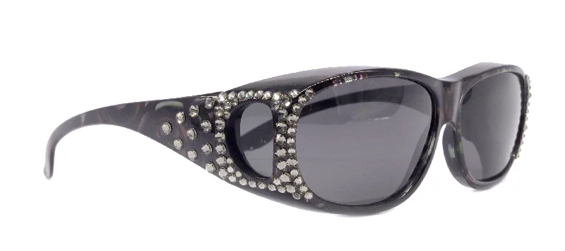 ladies sunglasses rare shine -Explorer, (Bling) (Fit Over) Glasses W (Black Diamond) Genuine European Crystals, Polarized Sunglasses 1.1mm   (Smoke Grey) NY Fifth Avenue