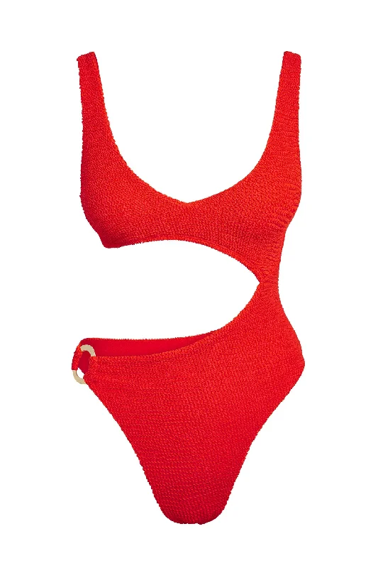 Women’s one-piece swimsuit cover-up flair -St. Barth's One Piece - Chili Pepper Crinkle