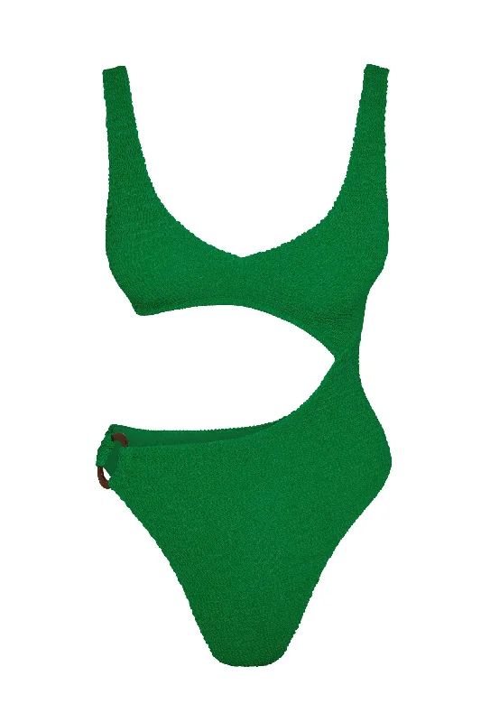 Women’s one-piece swimsuit subtle woven glow -St. Barth's One Piece - Palm Green Crinkle