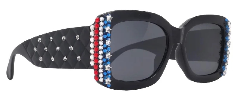 ladies sunglasses ray guard -Freedom Shine, Bling Women’s Sunglasses with Genuine European Crystals, US Flag Colors, and 100% UV Protection Square Frame, NY Fifth Avenue