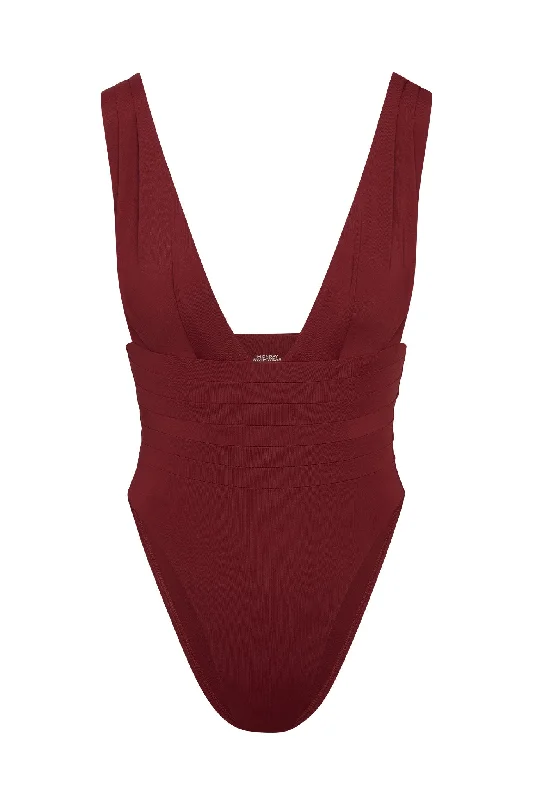 Women’s one-piece swimsuit athletic luxe flair -Florence One Piece - Burgundy