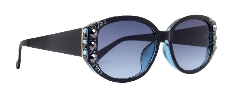 ladies sunglasses crisp tint -Petunia Bling Women Sunglasses W Hematite and Aquamarine Genuine European Crystals, 100% UV Protection. NY Fifth Avenue