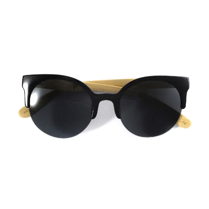 ladies sunglasses sharp rectangular fit -Dotty's Cute Cat Eye Bamboo Sunglasses | Black