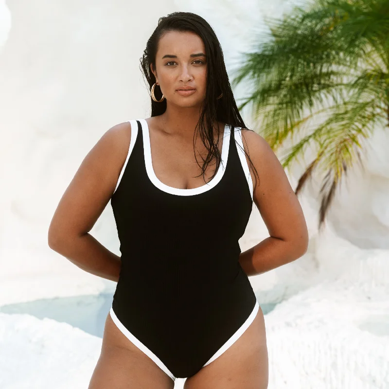 Women’s one-piece swimsuit cruise chic -One Of My Kind / One piece / Black + White Rib