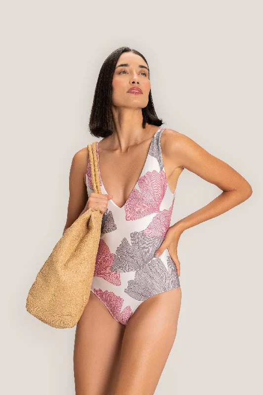 Women’s one-piece swimsuit full coverage flair -Boho Bloom Deep V One Piece