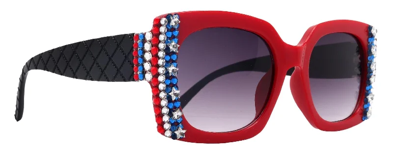 ladies sunglasses full shield -Freedom Shine, Bling Women’s Sunglasses with Genuine European Crystals, US Flag Colors, and 100% UV Protection Square Frame, NY Fifth Avenue