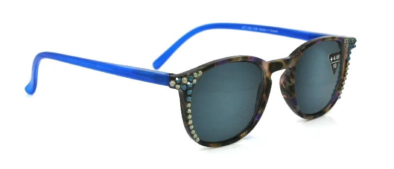 ladies sunglasses flat bridge -Maya, (Bling) (Sunglass Reader) (No Bifocal) 4 Women W (Black Diamond, Montana) Genuine European Crystals (Blue, Brown) NY Fifth Avenue