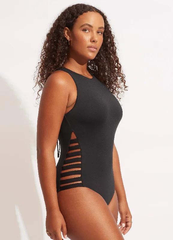 Women’s one-piece swimsuit quilted glow -Seafolly Collective Multi Strap One Piece - Black