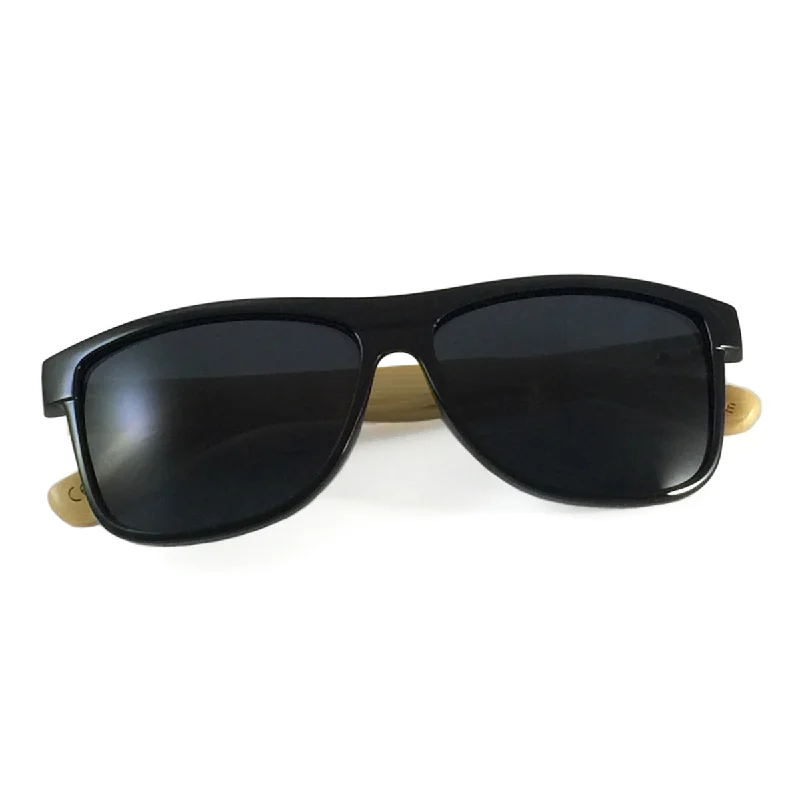 ladies sunglasses hibiscus pattern -Emmitt Style - Black Frame & Bamboo Arm Sunglasses