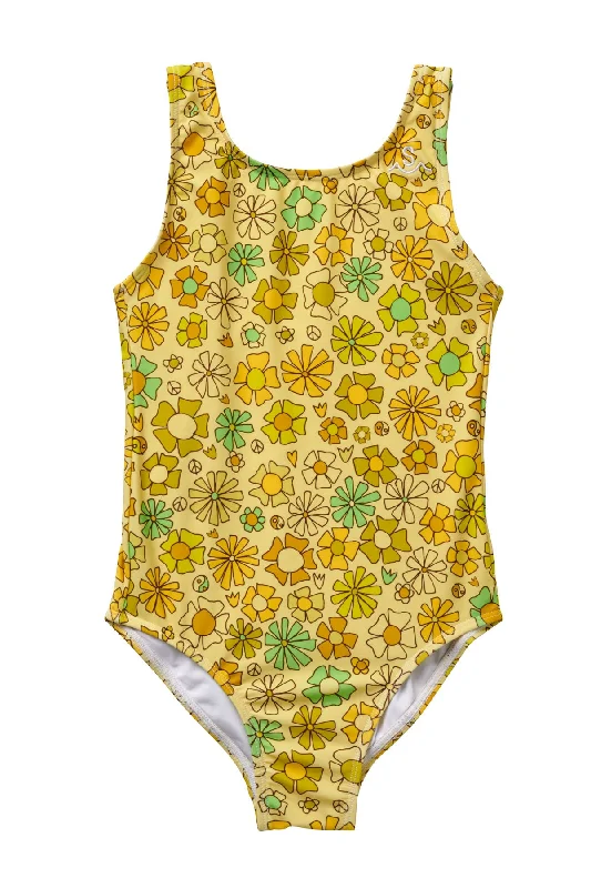 Women’s one-piece swimsuit personalized glow -Surfy Birdy x Seaesta Surf / Surfy 60s / Chartreuse Swimsuit