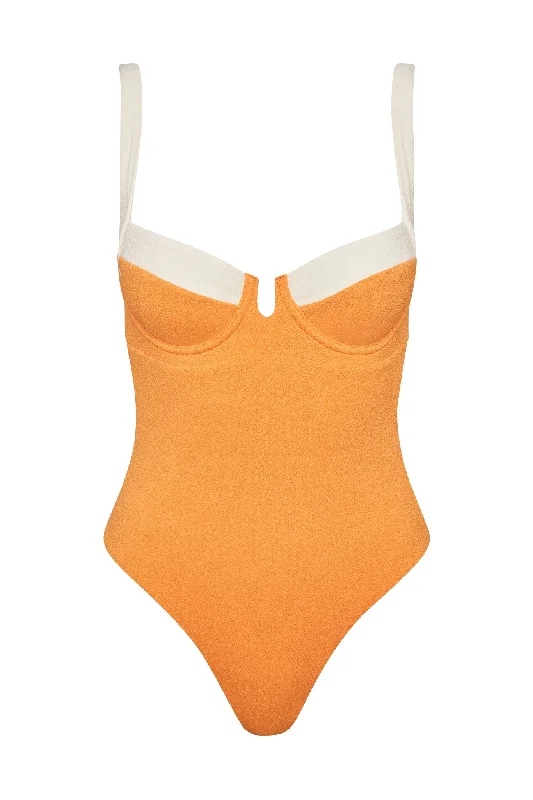 Women’s one-piece swimsuit tie-dye chic glow -Clovelly One Piece - Clementine/Ivory Boucle