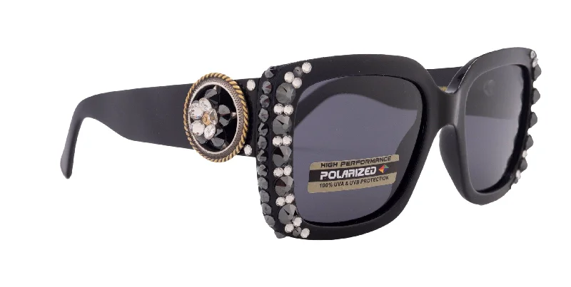 ladies sunglasses sharp rectangular fit -Western Rope edge Concho w/ Genuine European Crystals  Women Bling Sunglasses