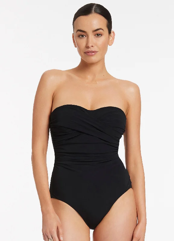 Women’s one-piece swimsuit swim cap chic -Jetset D-Dd Twist Front One Piece - Black