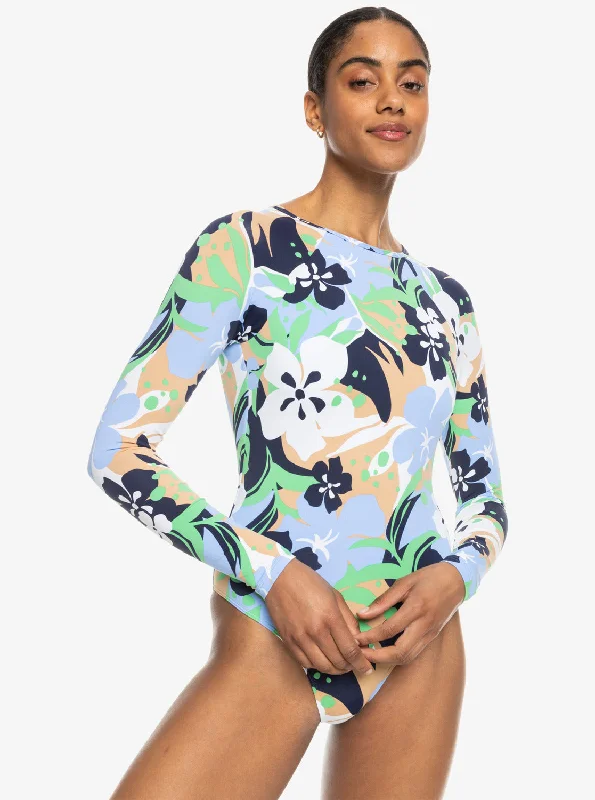 Women’s one-piece swimsuit blue serene glow -Fashion Long Sleeve Swimsuit - Vintage Indigo Archive Roxy