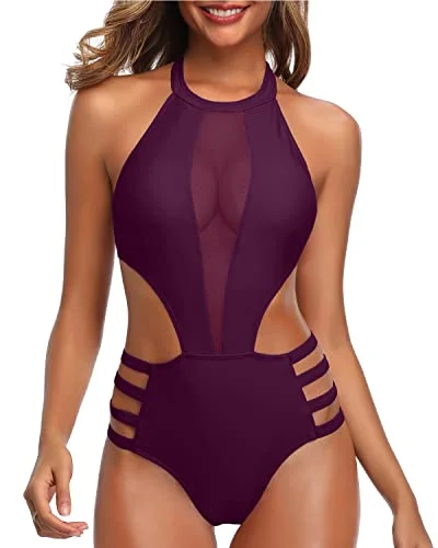 Women’s one-piece swimsuit ivory flair -Flattering Mesh Swimsuit Sexy One Piece Bathing Suit For Women-Maroon