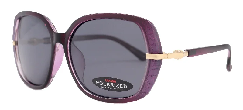 ladies sunglasses high temples -Ellis, (Polarized) Women Sunglasses, 1.1mm Polarized Grey Lenses 100% UVA-B Protection (Purple) (Square) Trendy Metal Temple NY Fifth Avenue