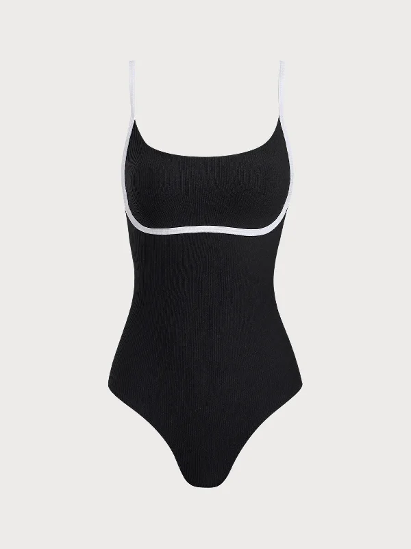 Women’s one-piece swimsuit charcoal glow -Black Contrast X Cross One-Piece Swimwear