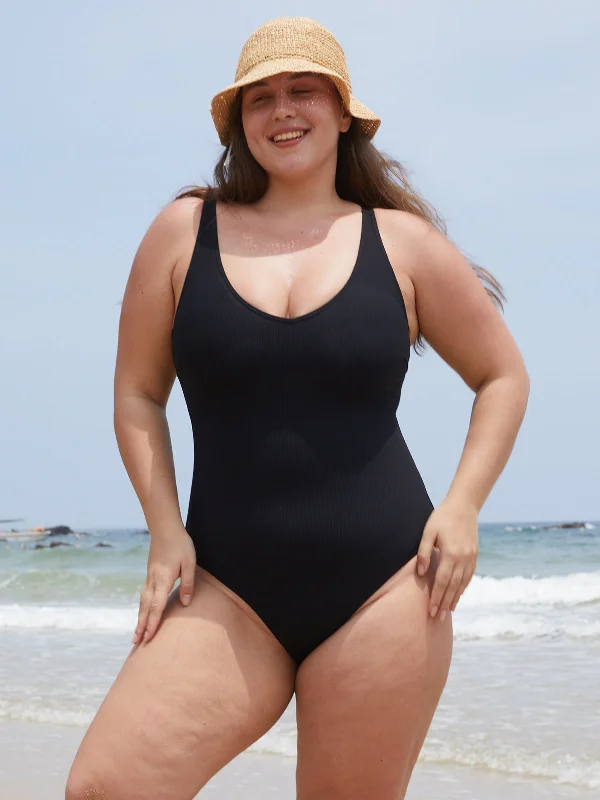 Women’s one-piece swimsuit modern soft flair -Black Cross Back Plus Size One-Piece Swimsuit