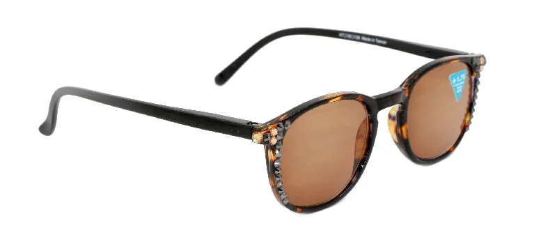 ladies sunglasses sleek glow -Maya, (Bling) (Sunglass Reader) (No Bifocal) 4 Women W (Hematite, L. Colorado) Genuine European Crystals (Black Brown) NY Fifth Avenue