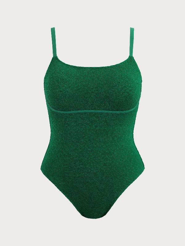 Women’s one-piece swimsuit polka dot chic glow -Green Textured Plus Size One-Piece Swimsuit