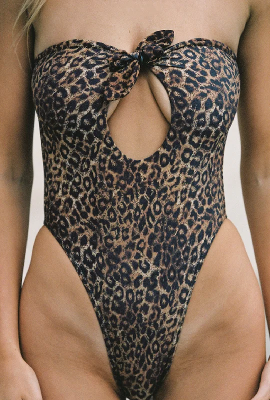 Women’s one-piece swimsuit tropical mesh glow -Saturn One Piece - Leopard