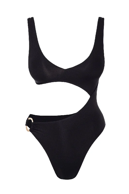 Women’s one-piece swimsuit trendy velvet glow -St. Barth's One Piece Long Body - Black